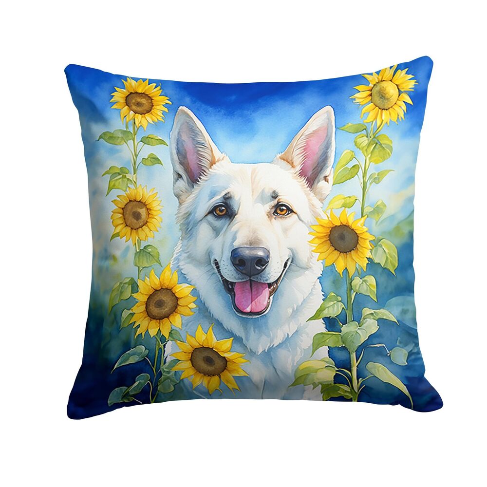 6381 in Sunflowers Throw Pillow, 14Hx14W, German Shepherd 6083